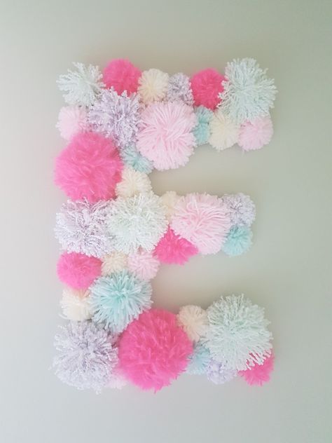 Pom Pom Initial, Pom Pom Letters Initials, Letter Pom Poms, Pom Pom Letters Diy, Crafts With Pom Poms For Kids, Pom Pom Crafts To Sell, Pom Letters, Pom Pom Wall Art, Pompom Ideas