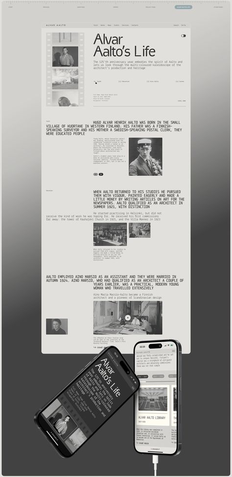 CORPORATE WEBSITE redesign [Alvar Aalto Foundation] Archive Website Design, Website Typography Design, Image Gallery Web Design, Brutalist Website, Architect Website Design, Cafe Website Design, Text Website, Editorial Website, Design Portfolio Website