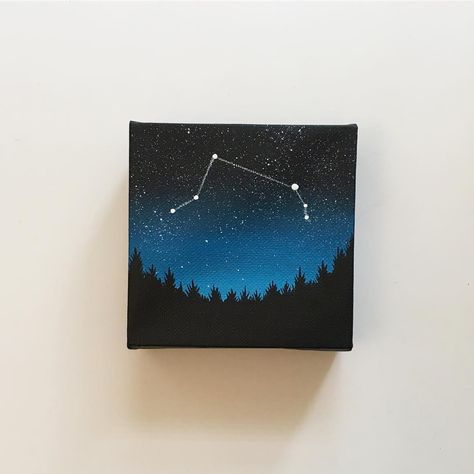 Gemini Acrylic Painting, Constellation Painting Canvases, Painted Mini Canvas, Little Canvas Paintings Aesthetic, Aries Painting Ideas, Small Canvas Paintings Acrylics, Astrology Painting Ideas, 4x4 Canvas Painting Ideas, Star Painting Ideas