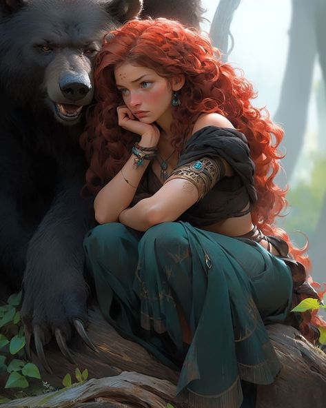 Redhead Characters, Redhead Art, Celtic Druids, Disney Icons, Witch Art, Princess Art, Fantasy Inspiration, Animated Cartoons, Generative Art