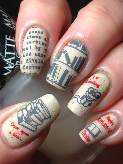 Digit-al Dozen Does Thankfulness; Day 3 Newspaper Nail Art, Book Nail Art, Newspaper Nails, Diy Newspaper, Nail Quotes, Nail Polish Art, Nail Stuff, Stamping Nail Art, Cute Nail Art