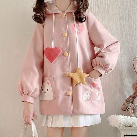 Kawaii Coat, Sakura Fashion, Harajuku Boy, Kawaii Jacket, Peony Aesthetic, Kawaii Outfit Ideas, Kawaii Hoodie, Jelly Purse, Shop Hoodies