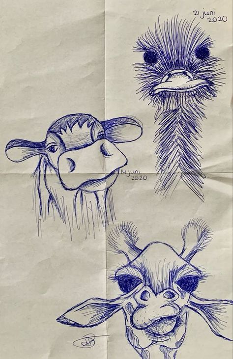 Biro Sketches Simple, Pen Drawing Blue, Bic Pen Drawing Sketches, Cute Pen Drawings Simple, Bic Drawing Pen Art, How To Draw Animal Ears, Sketchbook Art Inspiration Pen, Sketchbook Ideas Pen, Things To Draw In Pen