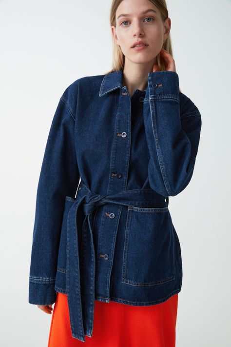 BELTED DENIM JACKET - blue - Coats and Jackets - COS WW Denim Belt, Jaco, Belted Jacket, Blue Coats, Loose Jeans, Jeans Bootcut, Short Coat, Coats And Jackets, Komplette Outfits