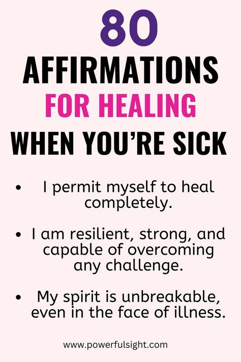 80 Daily Affirmations When You're Sick Sick Affirmations, Daily Affirmations For Physical Health, Daily Affirmations When Sick, Gut Health Affirmations, Health Affirmations Positive, Affirmations For Healing, Health Affirmations, Mentally Strong, Feeling Sick