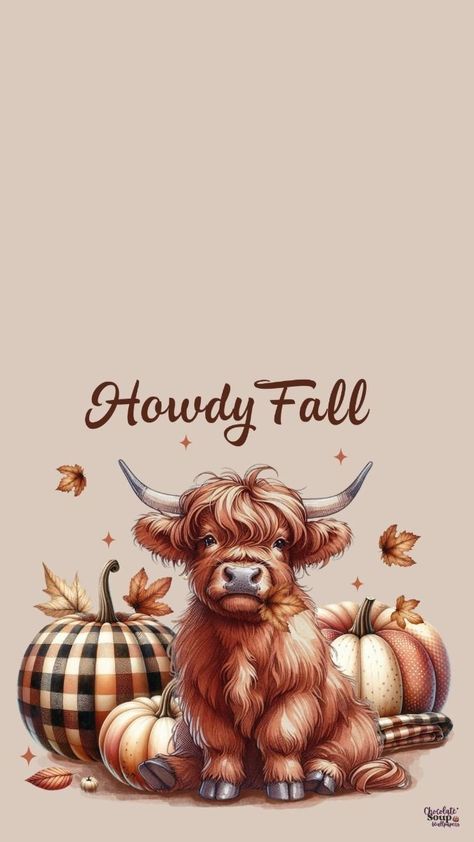 Cute Fall Wallpaper Lockscreen, Howdy Fall Wallpaper, Fall Cowboy Wallpaper, Highland Cow Wallpaper Iphone Aesthetic, Fall Cow Wallpaper, Fall Wapallper, Wallpaper Iphone September, Country Fall Wallpaper, Fall Backgrounds For Iphone