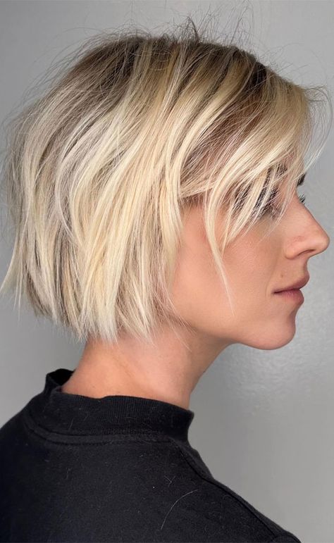 Styles For Fine Straight Hair, Hair Shaggy Bob, Mini Mullet, Blonde Bob Short, Effortless Blonde, Fine Hair Cuts, Asymmetrical Bob Short, Haircut Bob, Hairstyle Long