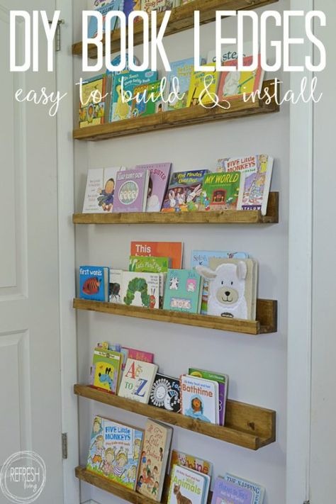 DIY Book Ledges - Easy and Inexpensive Organization - Refresh Living Book Ledges, Diy Bookshelf Kids, Book Ledge, Kids Book Storage, Nursery Book, Nursery Bookshelf, Room Book, Diy Nursery, Wall Bookshelves