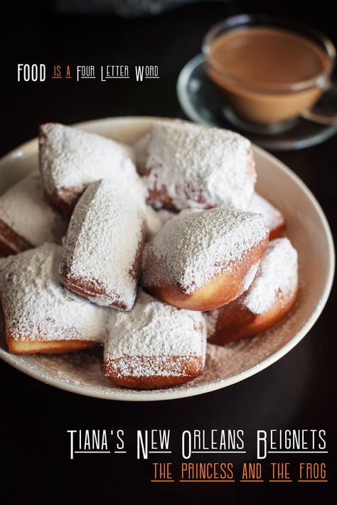 Food From New Orleans, Princess And Frog Food Ideas, New Orleans Theme Party Food, Princess And The Frog Dessert, Princess And The Frog Food, Downton Abbey Recipes, New Orleans Beignets Recipe, New Orleans Beignets, Frog Food