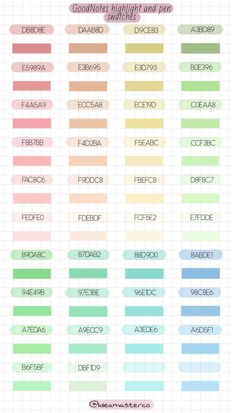 Color Palets Hex Codes, Good Notes Color Palette Hex Codes Pastel, Cute Colour Hex Codes, Color Pallets With Hex Codes Goodnotes, Colour Palette Hex Codes Goodnotes, Goodnotes Presets, Google Docs Hex Codes, Good Notes Palette Color, Digital Planner Hex Codes