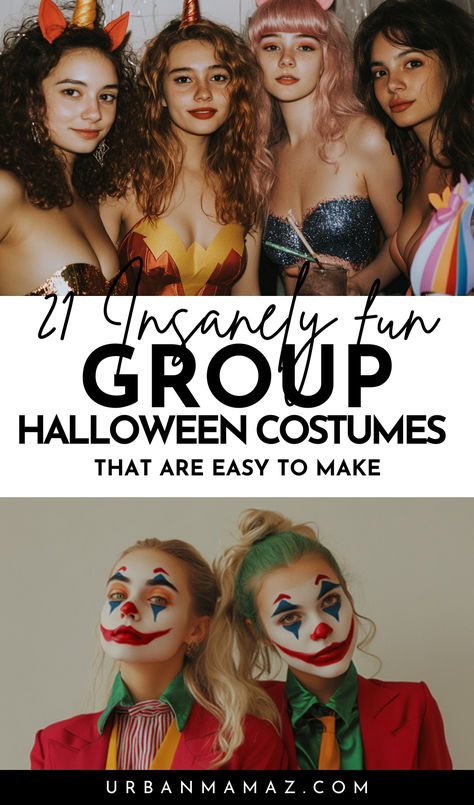 Perfect College Halloween Costume Ideas for Groups Funny Group Of 6 Halloween Costumes, Random Costume Ideas, Scary Movie Group Costumes, Friend Group Halloween Costumes College, Group Costume Themes, Group Halloween Costumes Unique, Halloween Themes Costumes, Creative Scary Halloween Costumes, Group Work Costumes