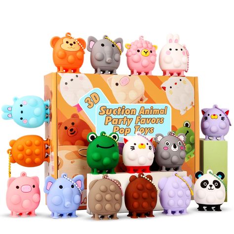 PRICES MAY VARY. Cute Animal Pop Fidget Suction Toys - This 3D Animal pop fidget suction toys combines the design of the most popular bubble push fingertip game toy and Suction toys design at the bottom. Perfect for animal enthusiasts, each pack contains 12 PCS of Animal Suction Toys and 12 PCS colorful keychain featuring 12 different animal shapes: elephants, sheep, dogs, cows, monkeys, cats, rabbits, and more. With vibrant colors and charming designs, these toys are sure to bring joy and excit Best Fidget Toys, Elementary Valentines, Excited Animals, Animal Party Favors, Colorful Keychain, Easter Egg Fillers, Party Favors For Kids, Bath Toys For Toddlers, Toys Design