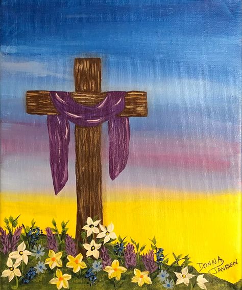 Three Crosses Painting Easy, Godly Canvas Painting, Cross Paintings On Canvas Acrylics, Painting Of The Cross, Christian Paint And Sip Ideas, Easy Christian Canvas Art, Easy Cross Painting, Cross Painting Ideas On Canvas, Christian Easter Paintings