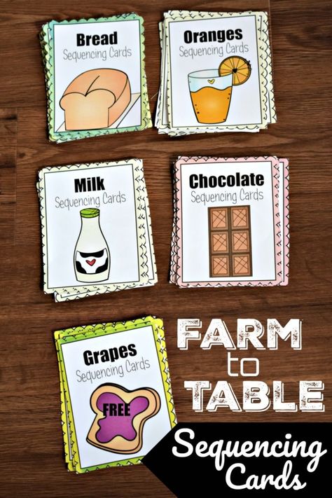 Teach processes with these FREE Farm to Table Sequencing Cards! #fhdhomeschoolers #freehomeschooldeals #sequencing #hsmoms #hsfreebies Farm Kindergarten, Farm Math, Farm Activities Preschool, Preschool Food, Farm Lessons, Farm Theme Preschool, From Farm To Table, Farm Unit, Preschool Science Activities