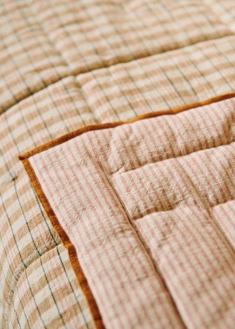 Woven Quilt - Coffee and Blush Woven Checks - Blush Woven Stripes - Cotton - Sézane Striped Bedspread, Woven Quilt, Velvet Bedspread, Denim Suit, Polo Sweatshirt, Reversible Quilt, Union Made, Leather Dresses, Quilt Ideas