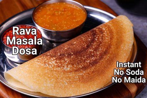 instant rava masala dosa recipe | sooji masala dosa | suji masala dosa Rava Dosa Recipe Hebbars Kitchen, Aloo Bhaji, No Soda, Masala Dosa Recipe, Hebbars Kitchen, Pav Recipe, Masala Dosa, Idli Dosa, Spicy Snacks Recipes