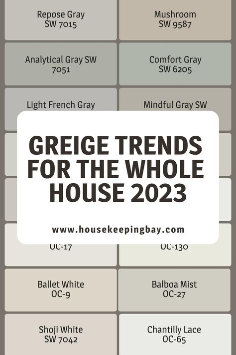 Greige Trends For the House 2023 Colors That Go With Greige, Greige Room Ideas, Greige Paint Colors 2023, White Greige Paint Colors, Cool Greige Paint Colors, Popular House Colors Exterior 2023, Greige Paint Colors Bedroom, Popular Kitchen Paint Colors 2023, Greige Interior Design