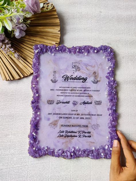 Resin art , wedding invites , resin frames Resin Wedding Card Ideas, Resin Kankotri, Resin Art Wedding Card, Indian Resin Art, Resin Hamper Ideas, Resin Wedding Card, Resin Invitation Card, Couple Resin Art, Resin Art Photo Frame Ideas