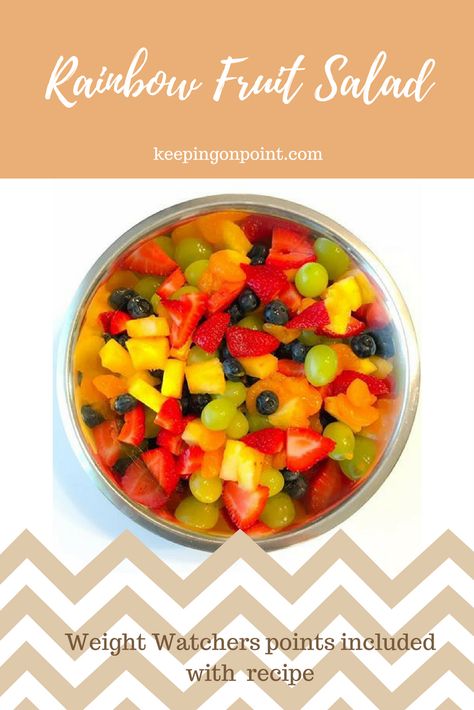 Rainbow Fruit Salad - Weight Watchers. Zero points. #weightwatchers #zeropoints #freestyle #fruitsalad Rainbow Fruit Salad, Weight Watchers Salad, Fruit Diet Plan, Weight Watchers Menu, Healthy Fruit Desserts, Healthy Fruit Salad, Best Fruit Salad, Dressing For Fruit Salad, Fruit Salad Recipe