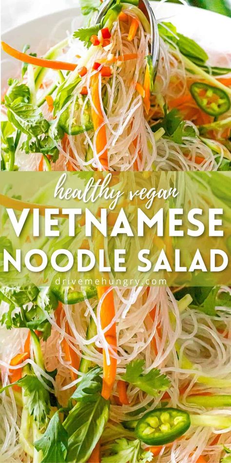 This Vietnamese noodle salad is made with vermicelli rice noodles, fresh herbs and vegetables! It’s tossed with a delicious tangy and savory Vietnamese dressing and can be served cold! #noodlesalad #vietnamesenoodlesalad #asiannoodlesalad #asianrecipes #vegan #drivemehungry | drivemehungry.com Vietnamese Noodle Salad, Asian Noodle Salad, Vietnamese Noodles, Asian Noodle Recipes, Mapo Tofu, Asian Salad, Asian Noodles, Makanan Diet, Care Aesthetic