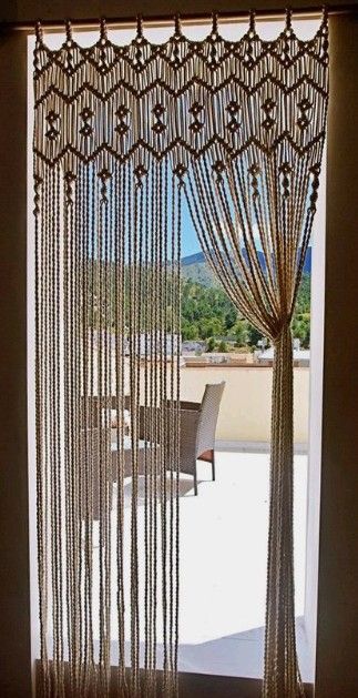 Beaded Door Curtains Diy, Bead Door Curtain Diy, Macrame Curtain Pattern, Curtains Ideas Modern, Bead Door Curtain, Kitchen Curtains Modern, Kitchen Curtains Ideas, Door Curtains Bedroom, Cortina Macrame