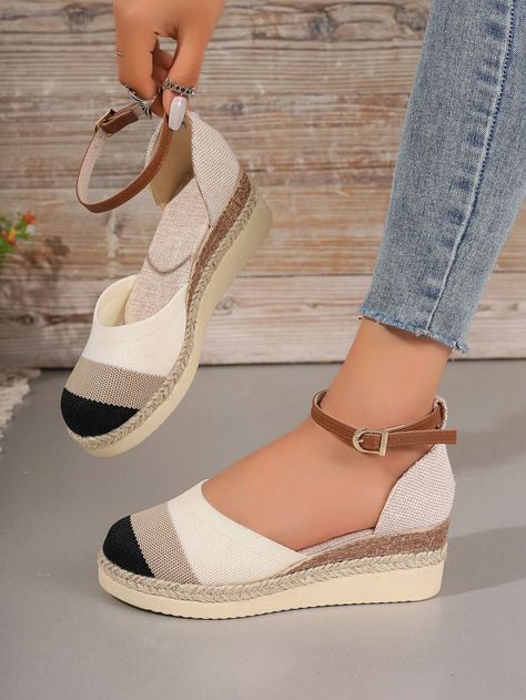 Multicolor Vacation Collar   Colorblock,Plain  Embellished   Women Shoes Women Wedges, Girly Shoes, Shoes Heels Wedges, Womens Wedges, Pretty Shoes, Cute Shoes, Wedge Heels, Fashion Online Shop, Trending Shoes