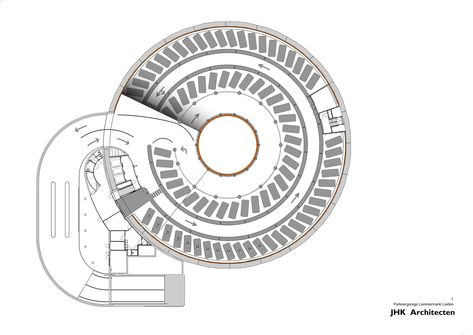 Image 14 of 16 from gallery of Lammermarkt Parking Garage / JHK Architecten. -1 Floor Plan Site Plan Architecture, Car Park Design, Parking Plan, Parking Building, Circular Buildings, Plan Architecture, Underground Garage, Cladding Design, Parking Solutions