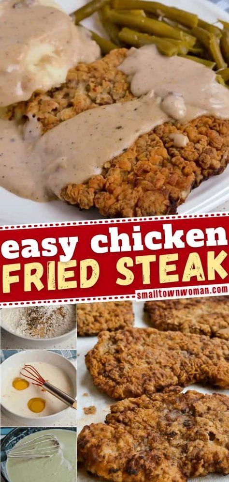 The ultimate comfort food you should make for dinner tonight! This chicken fried steak recipe is a delectable southern classic with tender cube steak double breaded, fried, and smothered in a creamy flour and milk based gravy made from the drippings. Make this chicken recipe for later! Easy Chicken Fried Steak, Tender Cube Steak, Fried Cube Steaks, Beef Cube Steak Recipes, Steak With Gravy, Beef Cubed Steak, Chicken Fried Steak Recipe, Fried Steak Recipes, Cube Steak Recipes