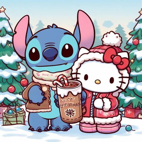 Cute Christmas Pictures To Draw, Stitch And Hello Kitty, Hello Kitty And Stitch, Kitty Wallpaper Iphone, Hello Kitty Wallpaper Iphone, Pink Hello Kitty Wallpaper, Stitch Hello Kitty, Hello Kitty Background, Kitty Background