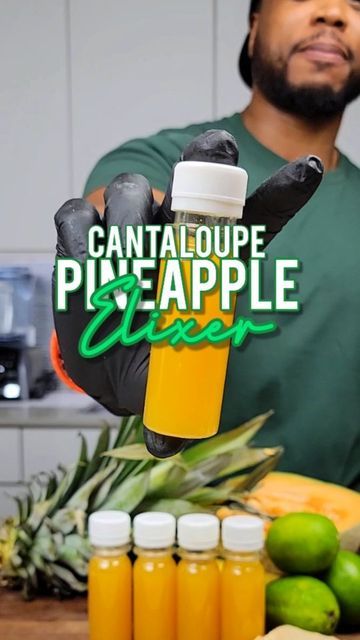 Cedric Kelley on Instagram: "Cantaloupe Pineapple Elixer! A sweet way to boost your immune system on the go. This wellness shot is packed with Vitamin C, Potassium, and fiber to help boost the immune system and aid in digestion. Try it out and tell me what you think! 2C Canteloupe 2C Pineapple 2" Ginger 1/2 Lime Makes 8 shots Juicer: Kuvings EVO820 Save 10% by using code "Aisecold" Link in bio! Shot bottles: Amazon DM for info on custom meal plans! #juicing #juicingrecipes #blackmen #h Cantaloupe Juicing Recipes, Juicing Cantaloupe Recipes, Juicer Recipes Pineapple, Pineapple Juicing Recipes, Juice Shots Recipes, Kuvings Evo820, Cantaloupe Juice Recipes, Cantaloupe Benefits, Health Boosters