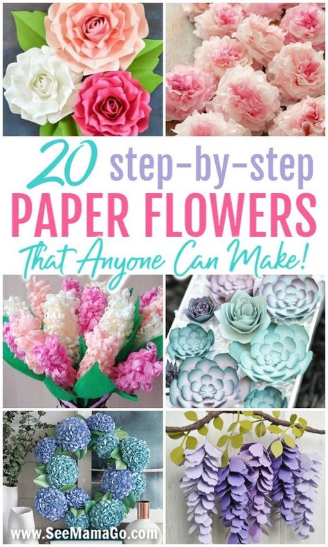 Step By Step Paper Flowers, Flowers At Home, Paper Flowers Diy Easy, Diy Fleur, Make Paper Flowers, Fleurs Diy, Easy Paper Flowers, Paper Flower Crafts, Paper Flower Template