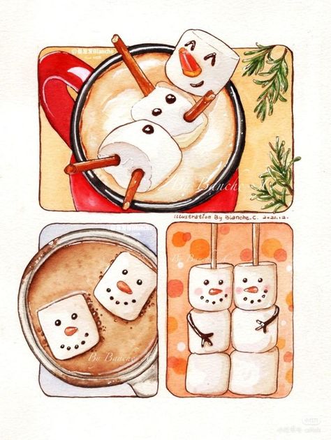 Coffee Marker Drawing, How To Draw Hot Chocolate, Chocolate Drawing Aesthetic, School Things Drawing, Christmas Food Drawing, Christmas Food Illustration, Christmas Aesthetic Drawing, Hot Chocolate Illustration, Latte Drawing