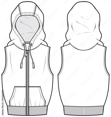 Sleeveless Hoodie jacket design flat sketch Illustration, Hooded sweater jacket with front and back view drawing, winter jacket for Men and women. for hiker, outerwear and workout in winter Stock Vector | Adobe Stock Hoodie Flat Sketch, Hoodie Technical Drawing, Back View Drawing, Hoodie Sketch, Drawing Winter, View Drawing, Jacket Drawing, Hoodie Drawing, Half Jacket