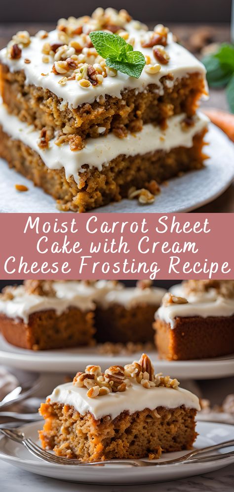 This Moist Carrot Sheet Cake is packed with warm spices, shredded carrots, and a creamy, tangy cream cheese frosting that makes every bite irresistible. It’s a perfect dessert for parties, family gatherings, or whenever you're craving a comforting and delicious homemade treat. Carrot Cake Recipe 9x13 Pan, Sheet Pan Carrot Cake Recipe, Carrot Cake Roll Cream Cheese Frosting, Carrot Cake With Cream Cheese Frosting, Cream Cheese Frosting For Carrot Cake, Sheet Pan Carrot Cake, Cream Cheese Sheet Cake, Carrot Cake Sheet Cake, Cream Cheese Carrot Cake