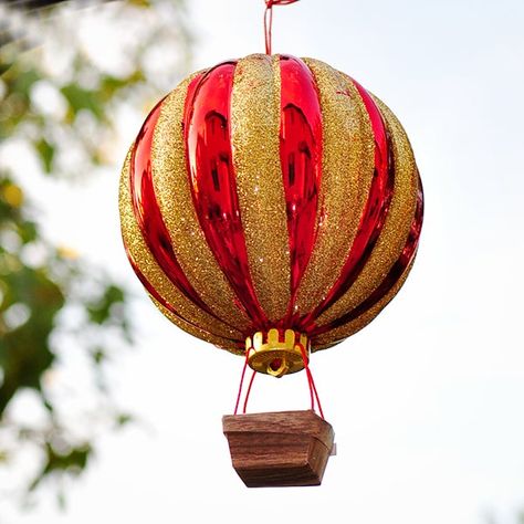 How to Make a Hot Air Balloon Ornament Hot Air Balloon Ornament, Hot Air Balloon Craft, Diy Hot Air Balloons, Hot Air Balloon Decorations, Hot Air Balloon Nursery, Ornament Template, Balloon Crafts, Pink Ornament, Ornament Tutorial