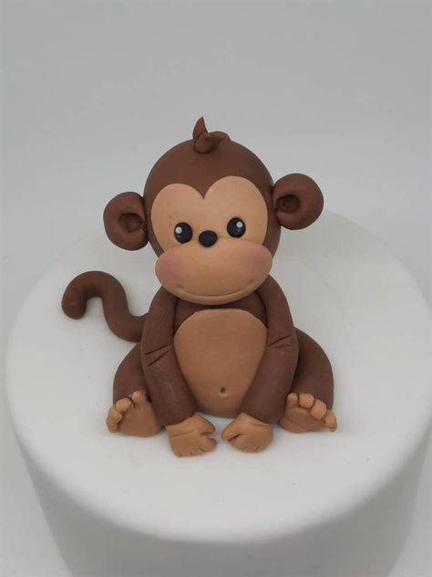 Fondant Monkey Cake Topper - Etsy UK Monkey Topper, Monkey Cake Topper, Fondant Monkey, Monkey Birthday Cakes, Cake Monkey, Fondant Elephant, Safari Cupcakes, Elephant Cake Toppers, Animal Birthday Cakes