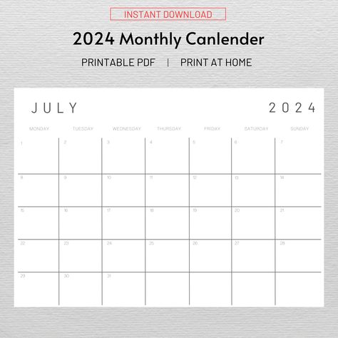 Printable Calendar 2024 | Monthly Planner 2024 | A4, Letter, A3 | Landscape | Minimalist | Download | Digital PDF Landscape Minimalist, Calendar 2024, Printable Calendar, Monthly Planner