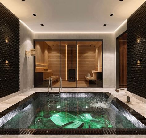 Indoor Swim Spa, Spa In Casa, Jacuzzi Room, Home Spa Room, Indoor Jacuzzi, Indoor Pool Design, Indoor Spa, Piscina Interior, Indoor Swimming Pool