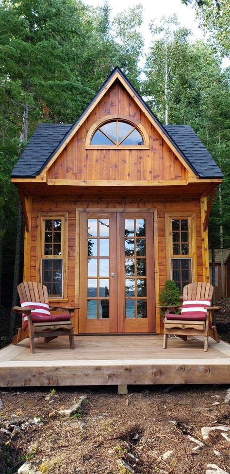 10' X 10' Bala Bunkie Edgarton Massachusetts | Cabins | Summerwood Products Rustic Cabin Plans, Bunkie Ideas, Cabin Plan, Cabin Doors, Prefab Cabins, Cabin Floor Plans, Tiny Cabins, Tiny Cabin, Tiny House Cabin