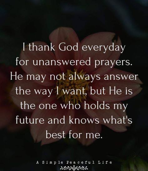 I thank God everyday for unanswered prayers. He may not always answer the way I want, but He is the one who holds my future & knows what's best for me. Unanswered Prayers, Worship Lyrics, He Is The One, Morning Quotes For Friends, I Thank God, Everyday Quotes, Bible Promises, Blessed Quotes, Inspirational Quotes God