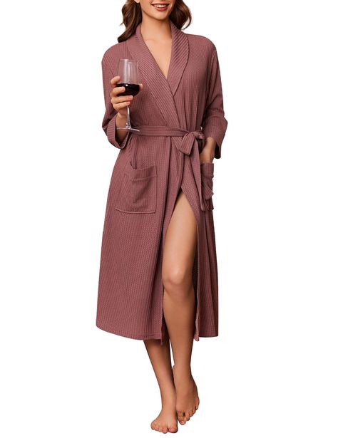 PRICES MAY VARY. 【Ekouaer Comfy Waffle Robe】: Made of soft and lightweight Waffle fabric, the waffle bath robe is skin-friendly, breathable and durable. The lapel collar design makes the waffle shower robe more luxurious and elegant, making it easy to stay stylish even on the busiest days. 【Unique Design】: Women's knit robe features a Shawl Collar, 3/4 sleeves and mid-calf length added convenience after you shower. Bath robes female feature two deep side pockets to keep your hands warm or store Spa Robes, Womens Robe, Classy Baddie, Full Length Robe, Xmas 2024, Plus Size Robes, Robes For Women, Oc Design, Bath Robes