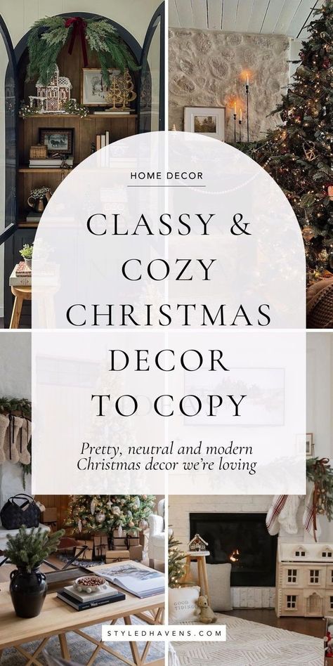 So excited to share the Christmas decor inspiration that's inspiring us for 2024! See our fav modern Christmas decor ideas that we're sure you'll love and plan your Christmas decorations before they sell out! 2024 Farmhouse Christmas Decor, Simple Interior Christmas Decor, Tv Media Christmas Decor, Earthy Holiday Decor, Liz Marie Galvan Christmas, Nightstand Christmas Decor Ideas, Neutral Christmas Decorating Ideas, European Christmas Decor Ideas, Christmas Scene Decor