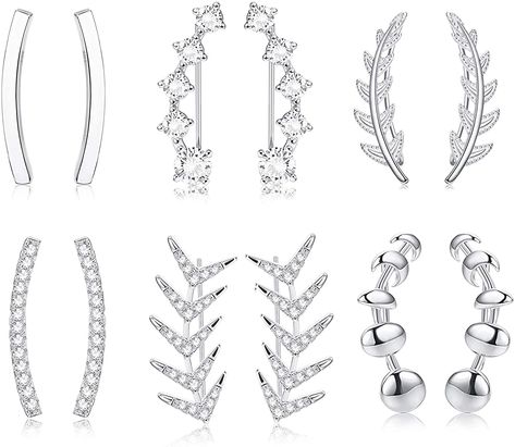 AmazonSmile: LOYALLOOK 6 Pairs Ear Cuffs Hoop Climber Earrings for Women CZ Leaf Crawler Stud Earring Ball Arrow Cuff Earrings Set, Silver: Jewelry Earring Bar, Ear Cuff Women, Dragon Ear Cuffs, Gold Ear Climbers, Crawler Earrings, Silver Ear Climbers, Ear Crawler Earrings, Crawlers Earrings, Daisy Bracelet