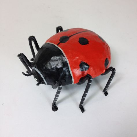 Paper Mache Ladybugs Paper Mache Ladybug, Paper Mache Insects, Paper Mache Bugs, Ladybug Project, 3d Insects, Junk Modelling, James And Giant Peach, Paper Mache Projects, Fly Paper