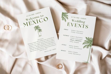 Modern Minimalist Welcome Letter & Timeline Template, Destination Wedding Info, Mexico Wedding Order of Events, Itinerary Card and Mobile - Etsy Mexico Wedding Itinerary, Cabo Wedding Invitations, Mexico Wedding Invitations, Tropical Glam Wedding, Message Template, Wedding Order Of Events, Welcome Letter, Order Of Events, Timeline Template