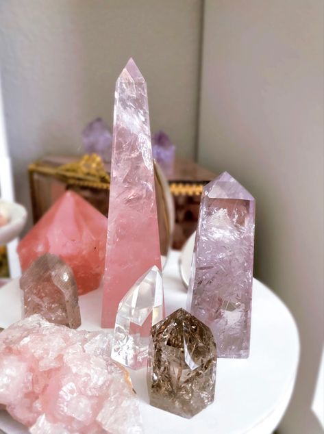 Mystic Photography, Where To Buy Crystals, Stone Aesthetic, Rose Quartz Tower, Pretty Crystals, Crystal Towers, Goddess Aesthetic, Earth Gift, Healing Magic