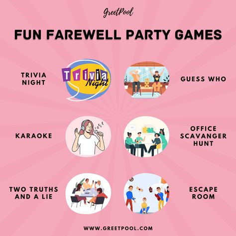 Collection of Best Farewell Party Games and Ideas to make your celebrations stand out Games For Farewell Party In School, Farewell Games Ideas For Seniors, Farewell Party Theme Ideas, Farewell Party Name Ideas, Games For Farewell Party, Farewell Games Ideas, Farewell Theme Ideas, Ideas For Farewell Party, Farewell Ideas For Seniors