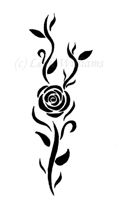 Rose Tattoo by Maria87 -See more stunning Tattoo Design at stylendesigns.com Simple Rose Tattoo, Glass Etching Patterns, Rose Drawing Tattoo, Rose Stencil, Henna Stencils, Moon Mandala, Religious Tattoo, Flower Silhouette, Picture Templates