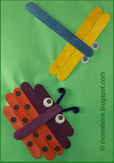 These dragon flies have potential!  Since I'm going to using craft sticks, and already have googly eyes,  I may make some of these for my white picket fence scene... Ladybird Craft, Bug Craft, Insect Crafts, Children Crafts, Aktiviti Kanak-kanak, Ladybug Crafts, Popsicle Crafts, Bug Crafts, Egg Cartons