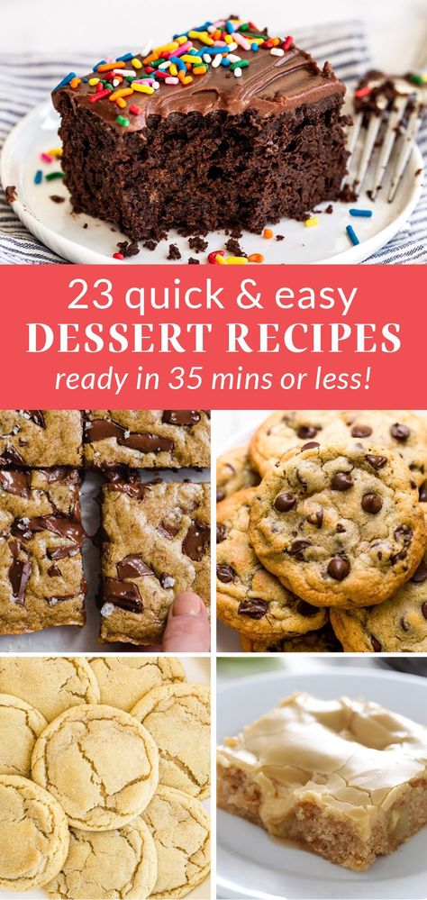 Here are the best easy dessert recipes for any occasion! Whether you’re looking for easy cakes, cookies, or blondies – your new favorite quick and easy dessert recipe is here. All recipes can be made in less than 35 minutes! #easydesserts Best Easy Dessert, Quick And Easy Dessert Recipes, Easy Impressive Dessert, Cheap Desserts, Best Easy Dessert Recipes, Cheap Dessert Recipes, Fast Easy Desserts, Crispy Chocolate Chip Cookies, Fast Dessert Recipes